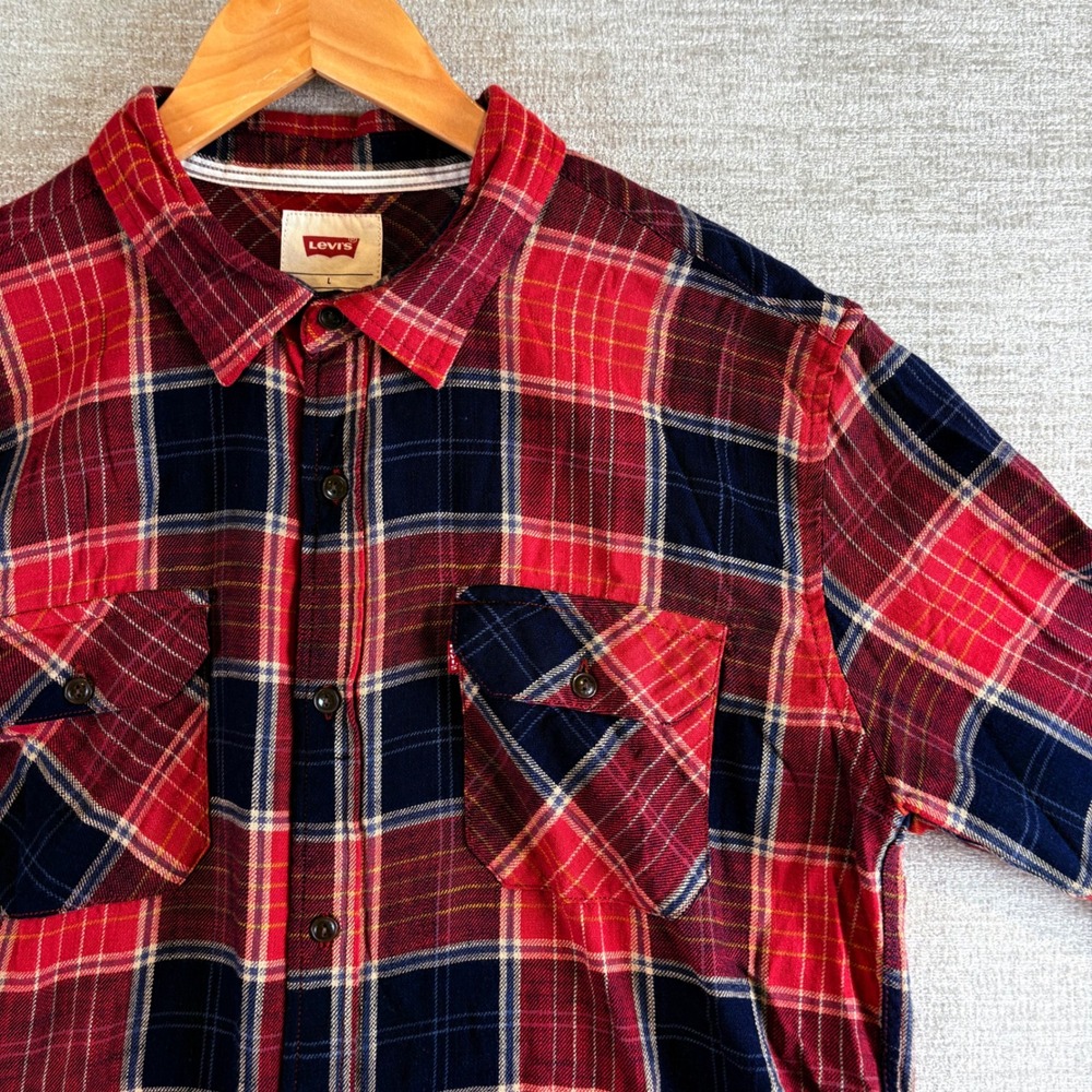 Levis Wabash Plaid Flannel Shirt Mes L Red Multi Plaid Heritage Americana Grunge
